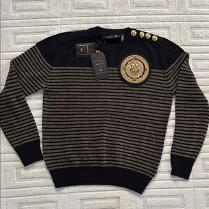 Balmain X H&M Gold and Black Crewneck Sweater with Striking Emblem